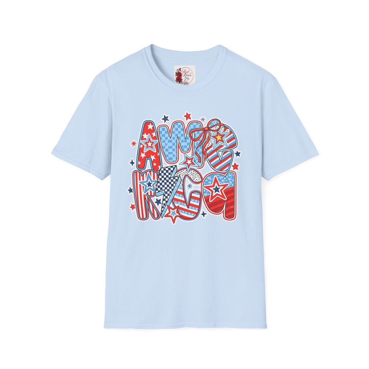 Patriotic AMERICA Graphic T-Shirt — Red White Blue Stars & Stripes Tee