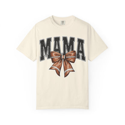 Mama Football Bow T-Shirt — Cute Mom Tailgate Tee for Game Day