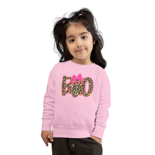 BOO Leopard Toddler Sweatshirt — Pink Bow Halloween Kids Pullover