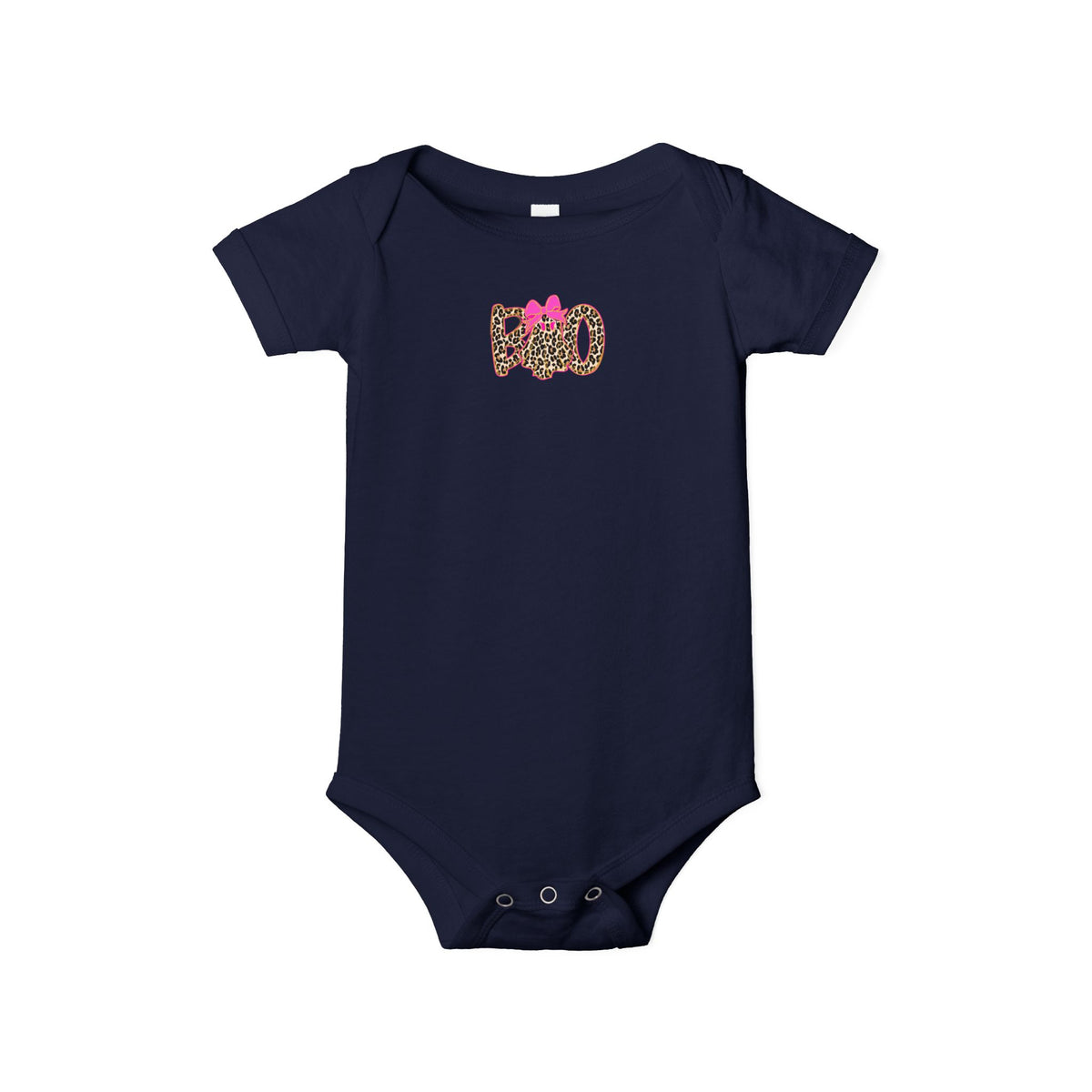 Infant One-Piece Bodysuit – Leopard 'Boo' with Pink Bow Baby Halloween Outfit