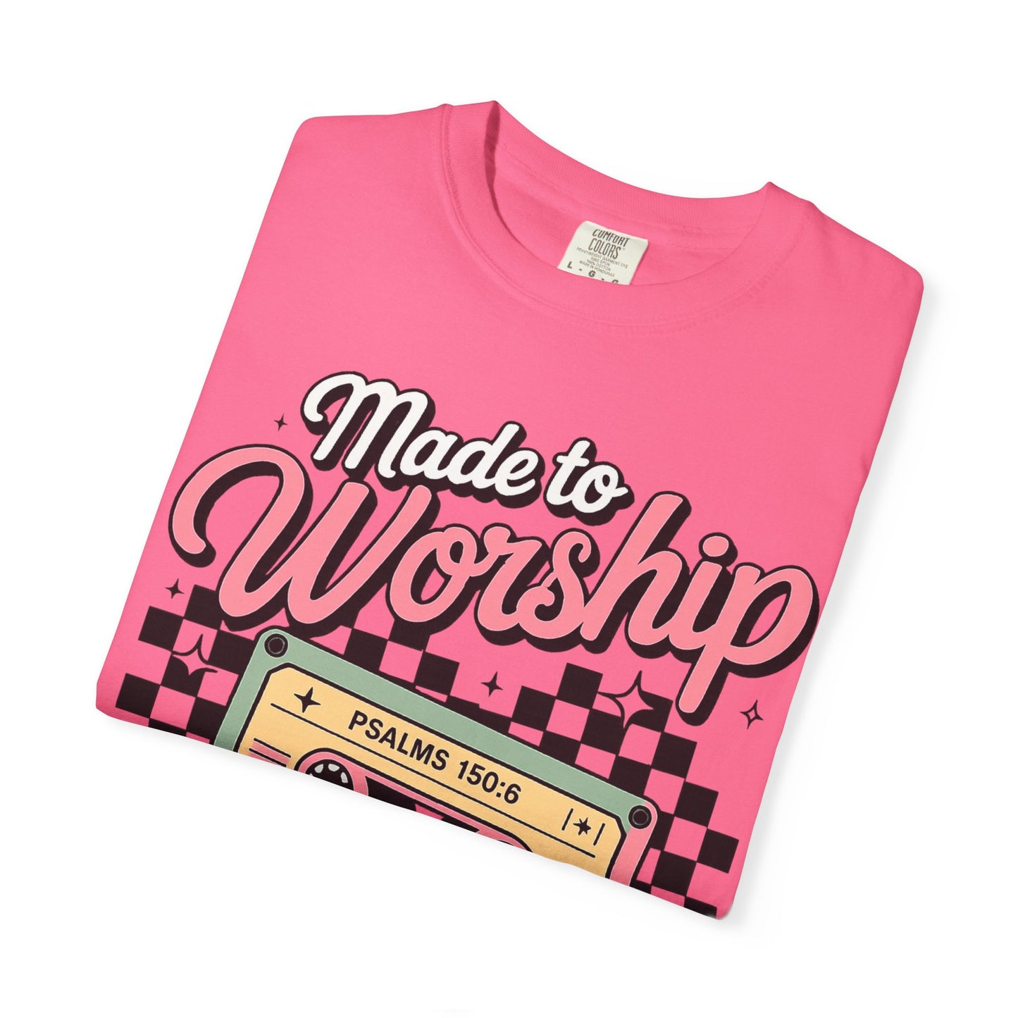 Made to Worship T‑Shirt – Retro Cassette Christian Tee (Psalm 150:6)