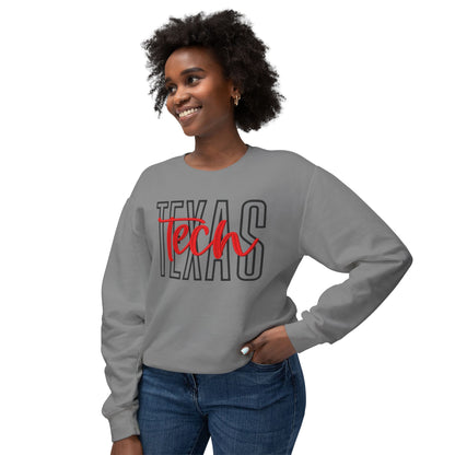 Texas Tech Crewneck Sweatshirt — 'Texas' Outline with Red "Tech" Script