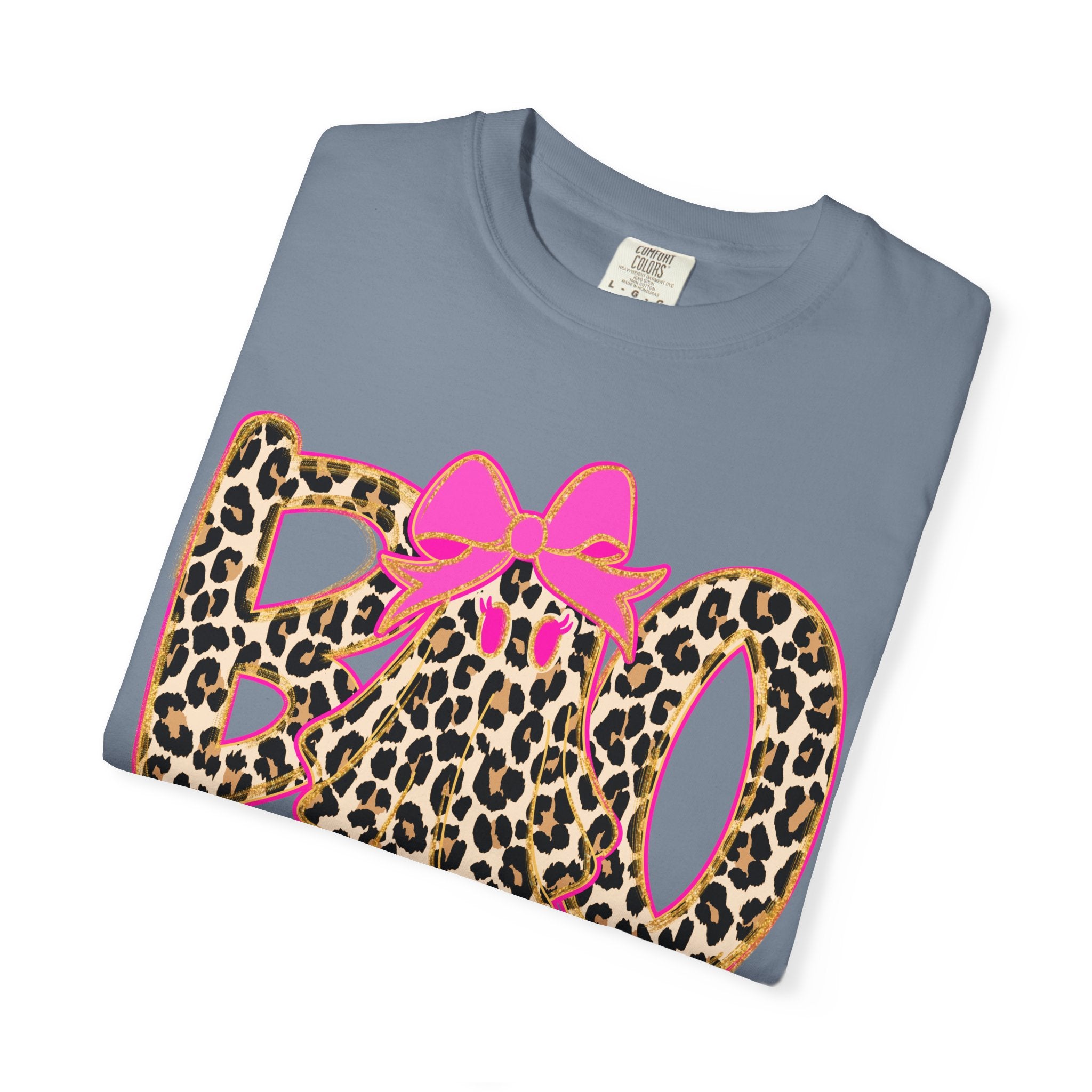 Leopard Print 'BOO' Halloween T-Shirt with Pink Bow