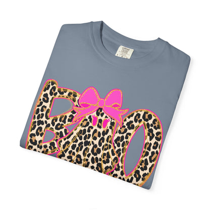 Leopard Print 'BOO' Halloween T-Shirt with Pink Bow
