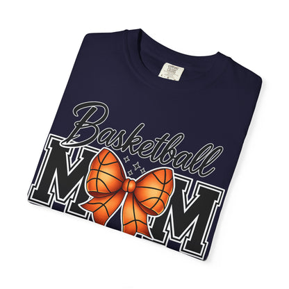 Basketball Mom T-Shirt — 'Basketball MOM' with Bow & Checkered Accent