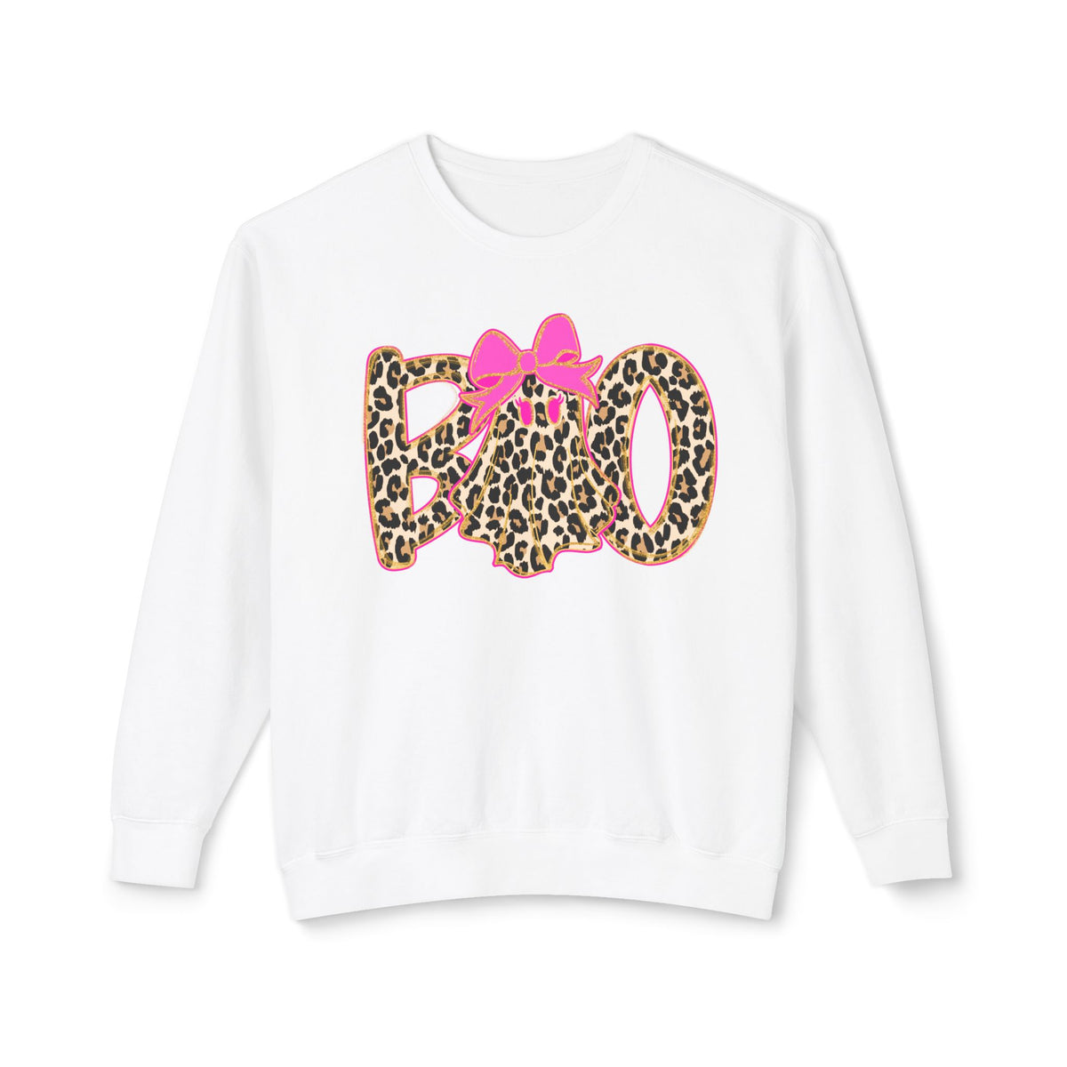 Leopard Print "Boo" Halloween Sweatshirt with Pink Bow