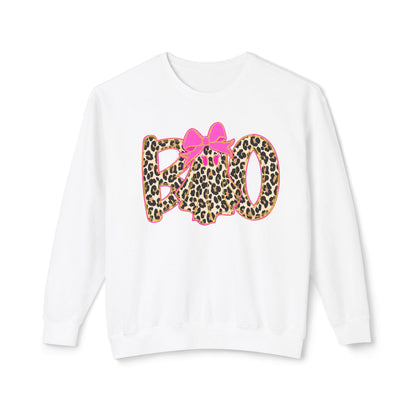 Leopard Print "Boo" Halloween Sweatshirt with Pink Bow