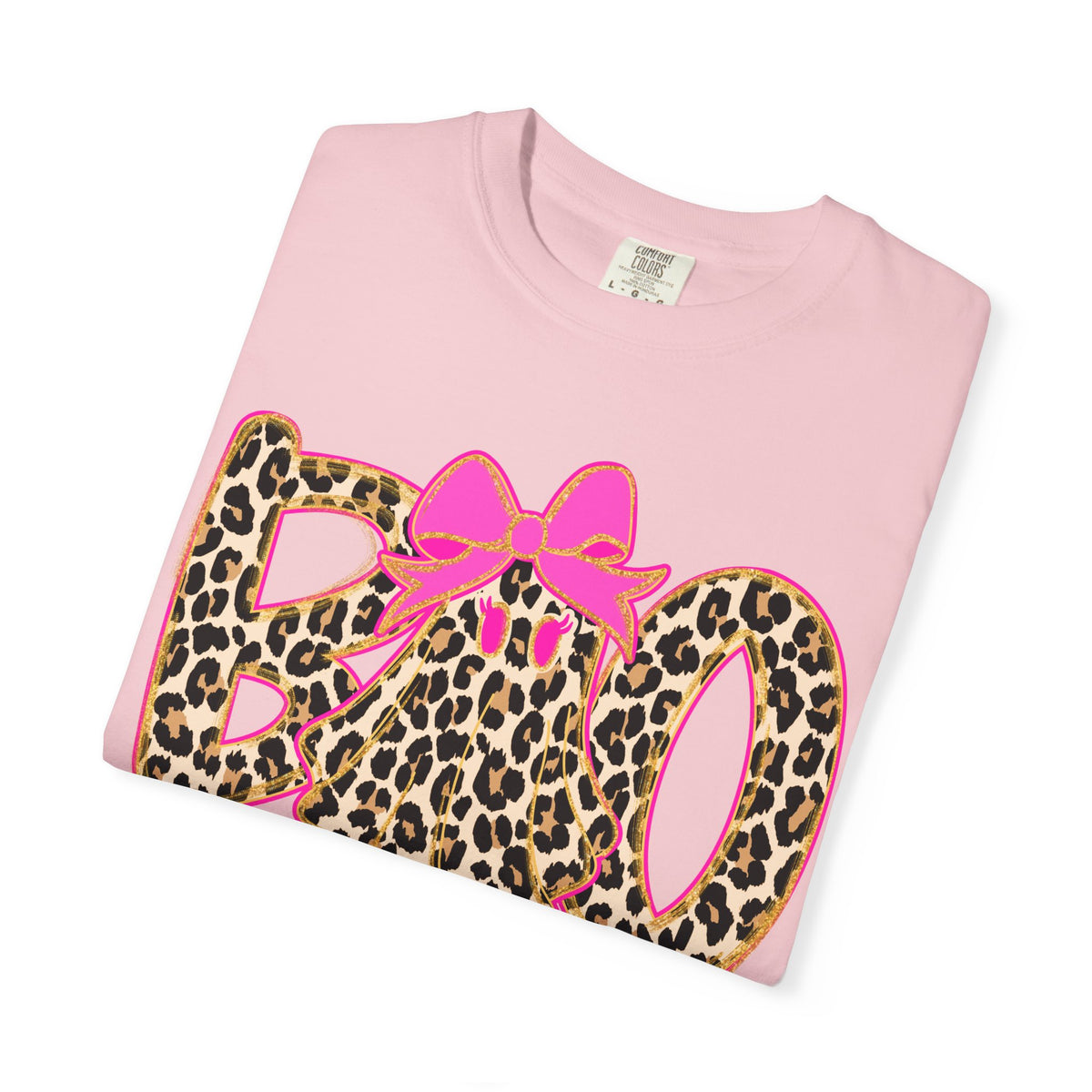 Leopard Print 'BOO' Halloween T-Shirt with Pink Bow