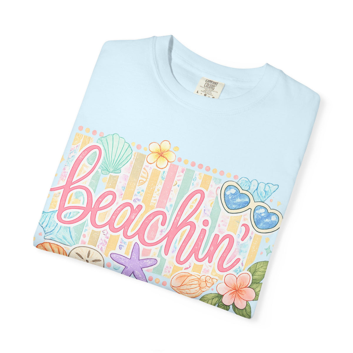 Beachin' T-Shirt — Tropical Summer Graphic Tee with Seashells & Sunglasses
