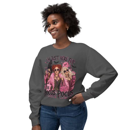 Hocus Pocus Crewneck Sweatshirt – "I'm Just Here for the Hocus Pocus" Halloween Pullover