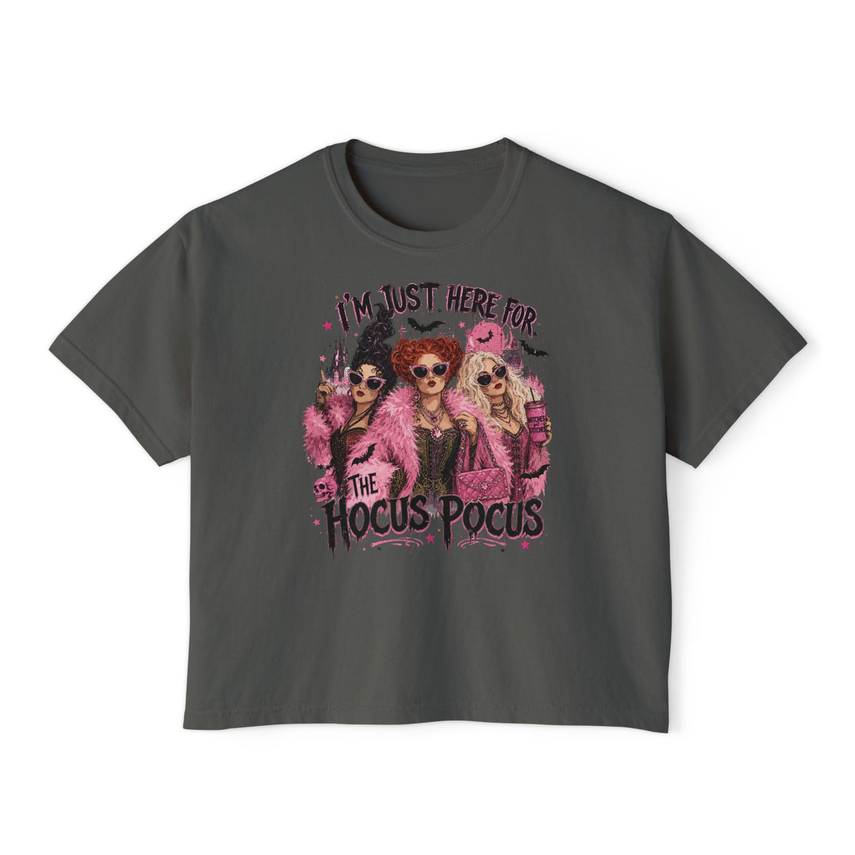 Hocus Pocus Women's Boxy Tee — "I'm Just Here for the Hocus Pocus" Halloween Shirt