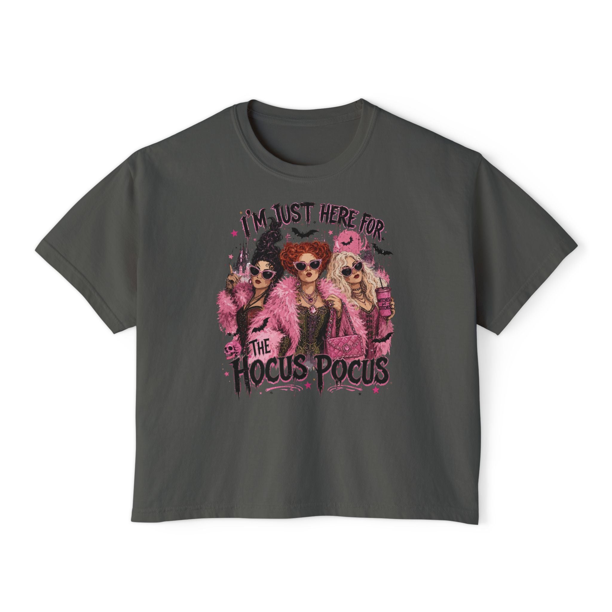 Hocus Pocus Women's Boxy Tee — "I'm Just Here for the Hocus Pocus" Halloween Shirt