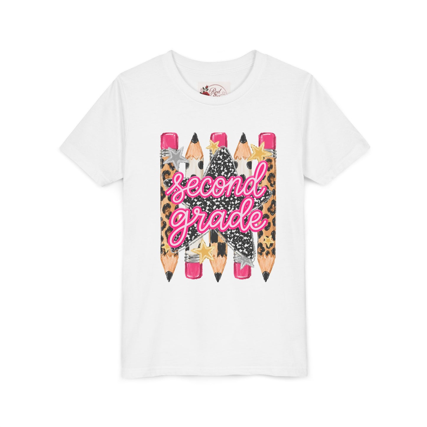 Second Grade Pencil Leopard Youth Tee