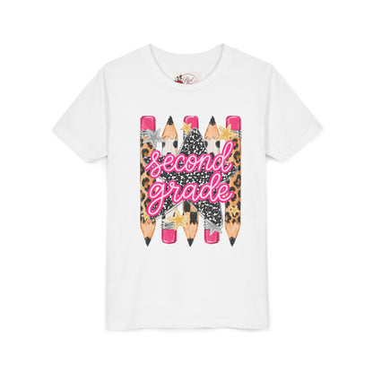 Second Grade Pencil Leopard Youth Tee