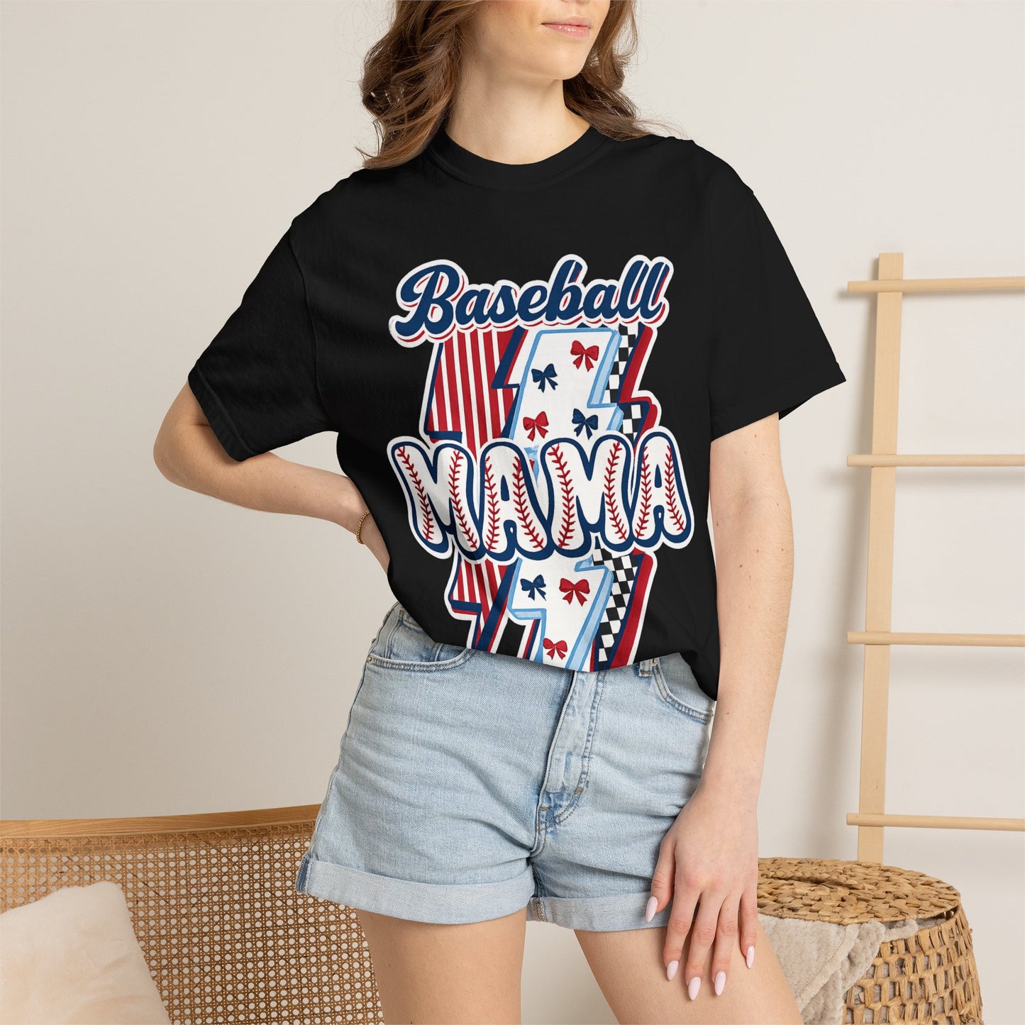 Baseball Mama T-Shirt — Retro Red & Blue Patriotic Graphic Tee