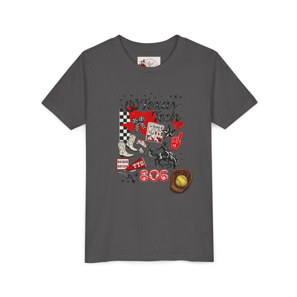 Texas Tech Youth T‑Shirt — 806 Cowboy Collage Design
