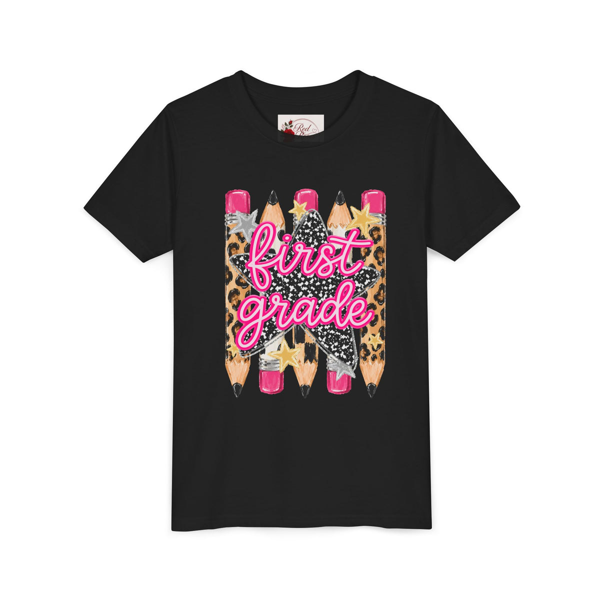 First Grade Youth Tee — Leopard Pencil Back to School Shirt