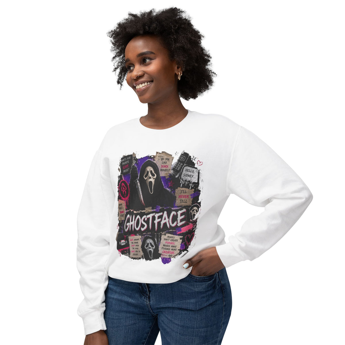 Ghostface Crewneck Sweatshirt – Halloween Horror Mask Graphic
