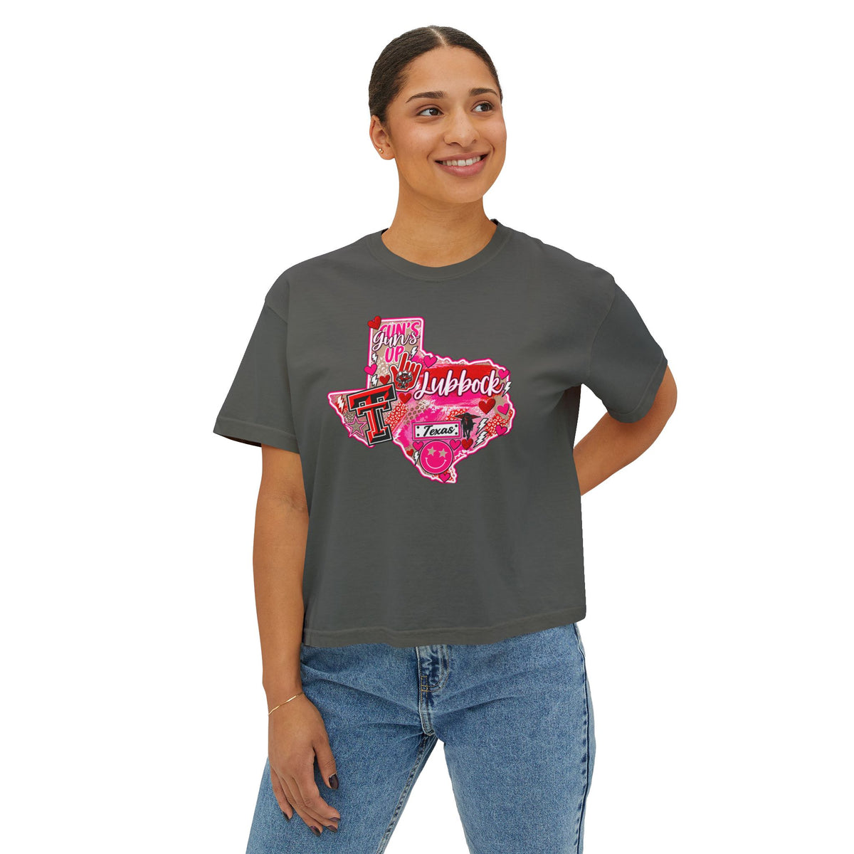 Texas Tech Lubbock Pink State Map Women's Boxy Tee