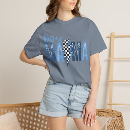 Boy Mama Lightning Bolt T-Shirt — Vintage Blue Mom Tee