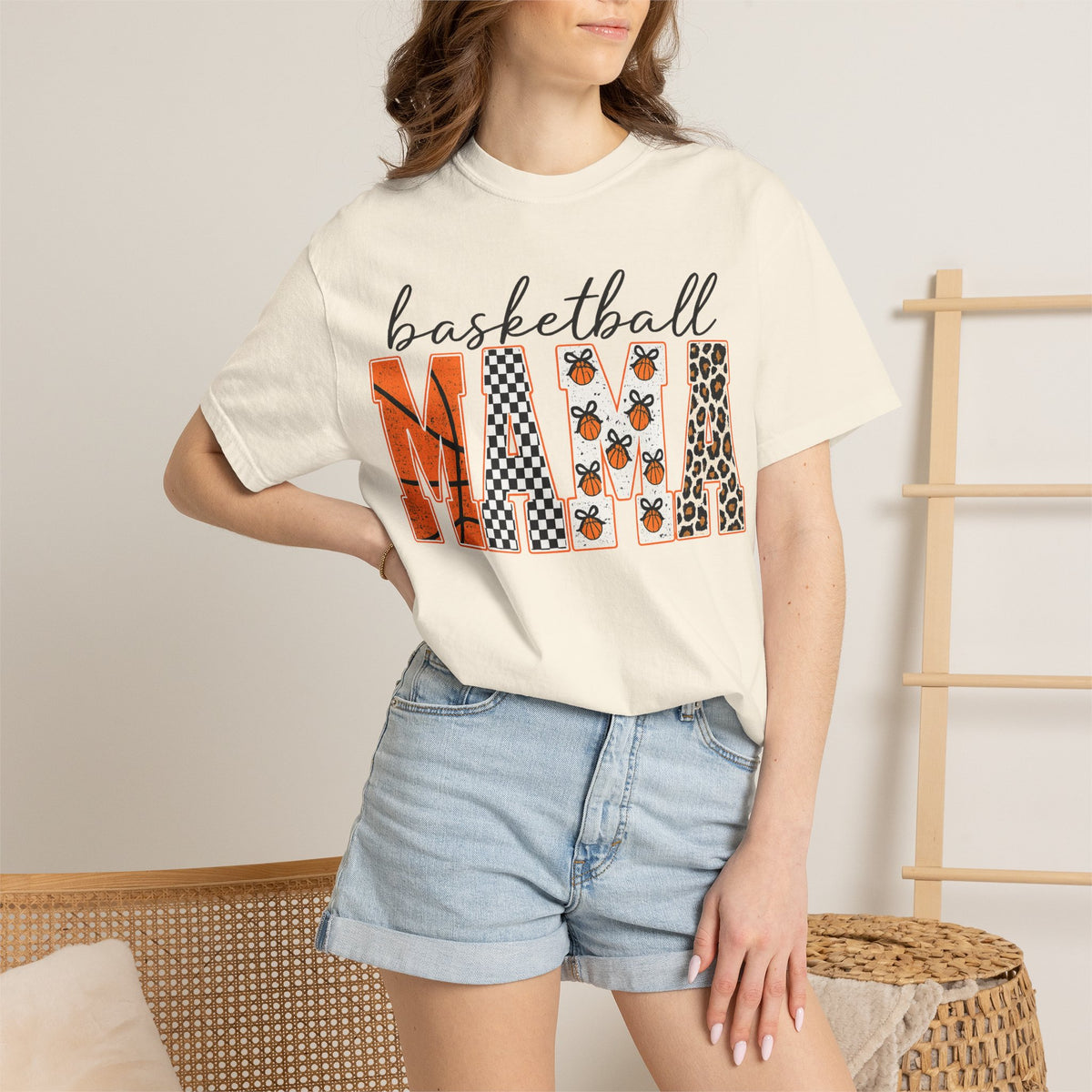 Basketball Mama T-Shirt — Leopard & Orange Pattern Mom Tee