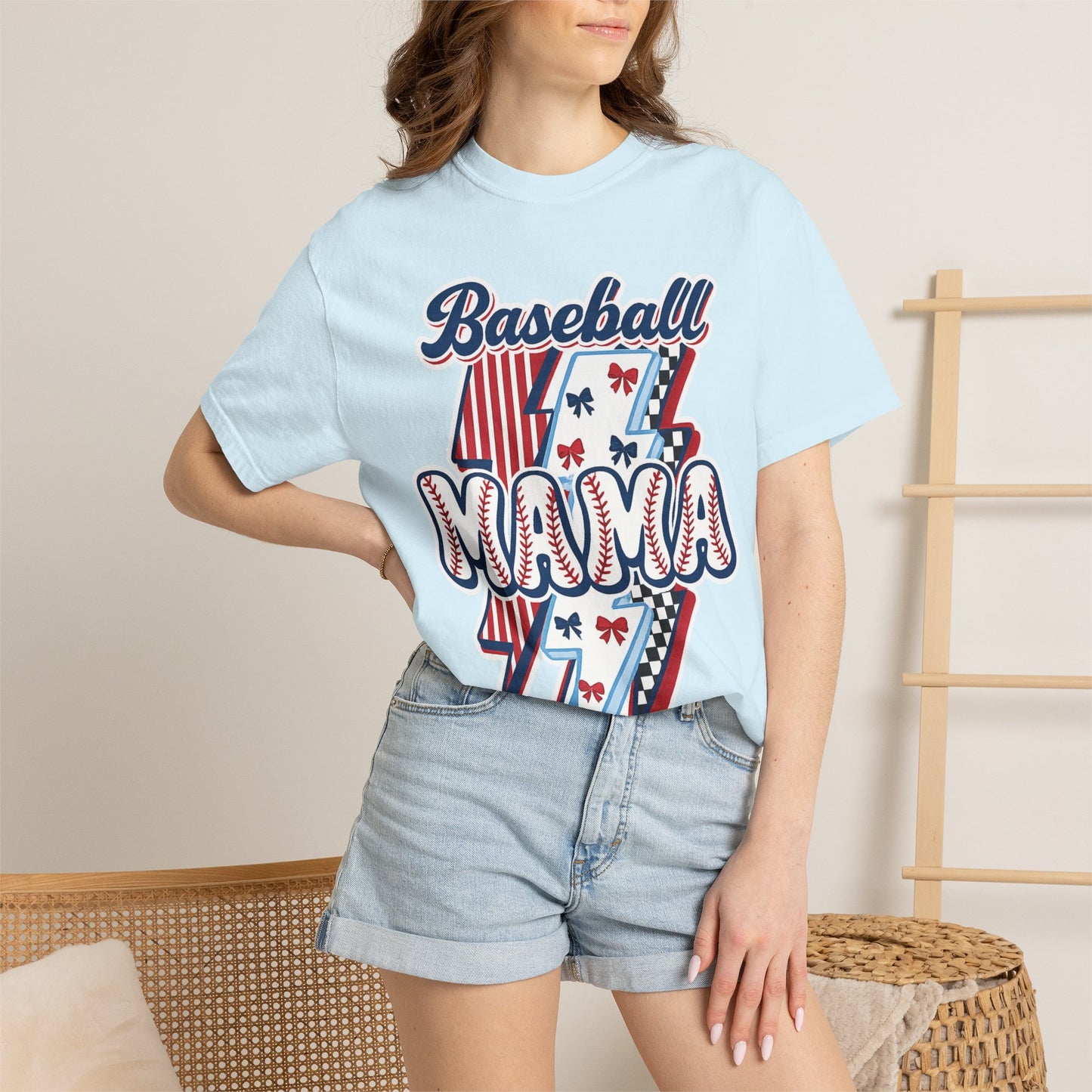 Baseball Mama T-Shirt — Retro Red & Blue Patriotic Graphic Tee