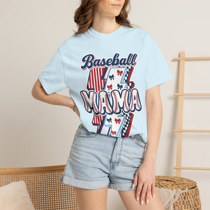 Baseball Mama T-Shirt — Retro Red & Blue Patriotic Graphic Tee
