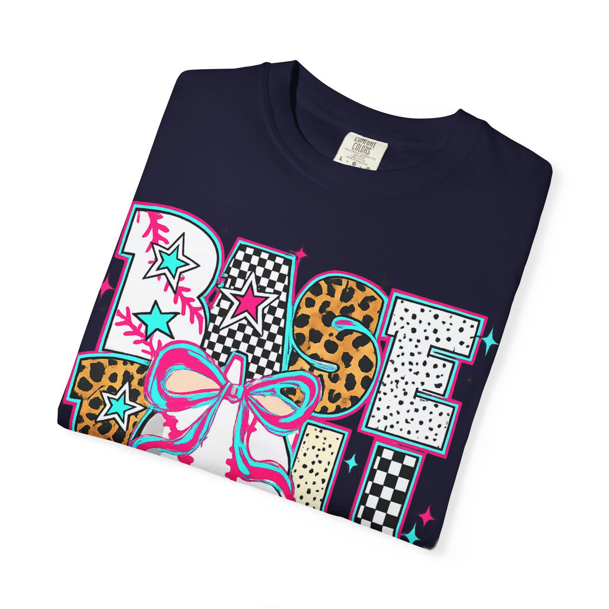 Baseball Mom Graphic T-Shirt — Colorful Leopard Print "Baseball" Design