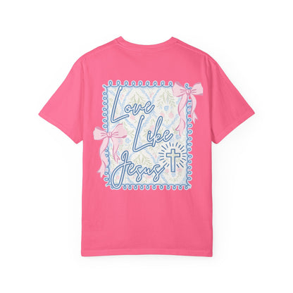 T-shirt — "Love Like Jesus" Pastel Cross & Bow Graphic