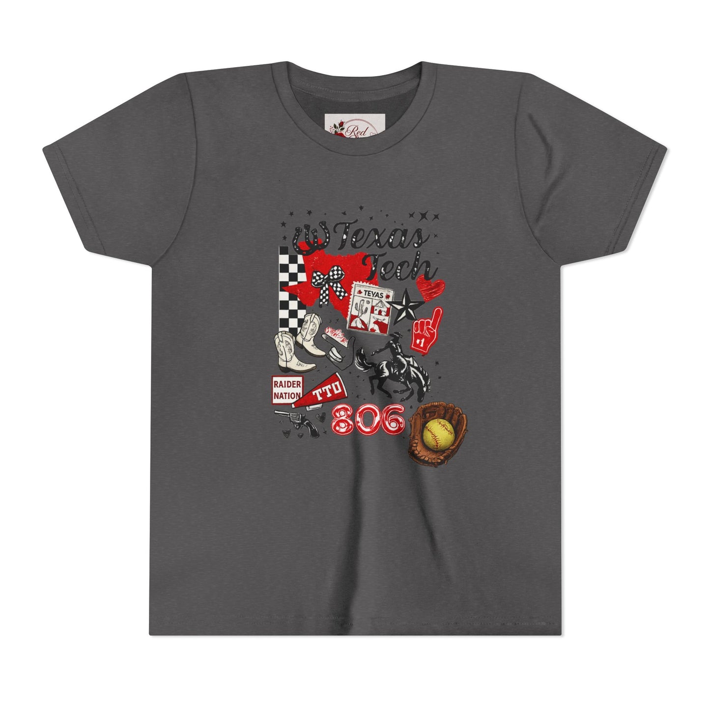 Texas Tech Youth T‑Shirt — 806 Cowboy Collage Design