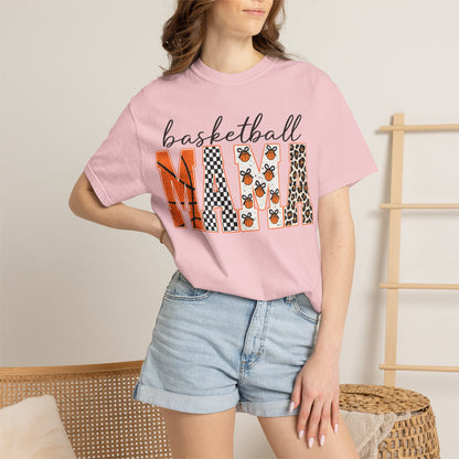 Basketball Mama T-Shirt — Leopard & Orange Pattern Mom Tee