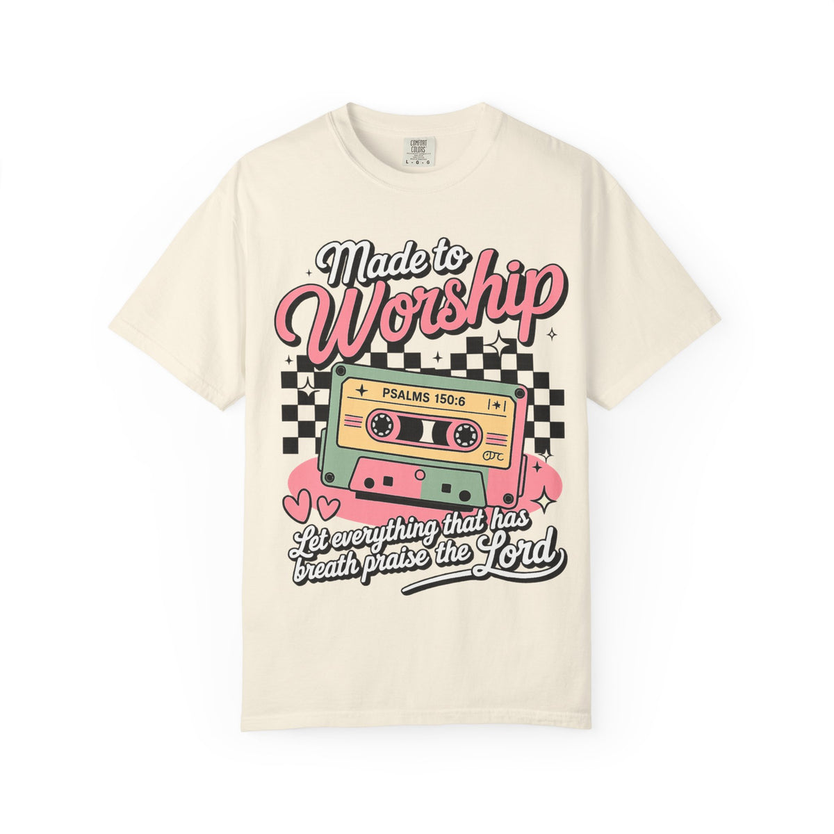 Made to Worship T‑Shirt – Retro Cassette Christian Tee (Psalm 150:6)