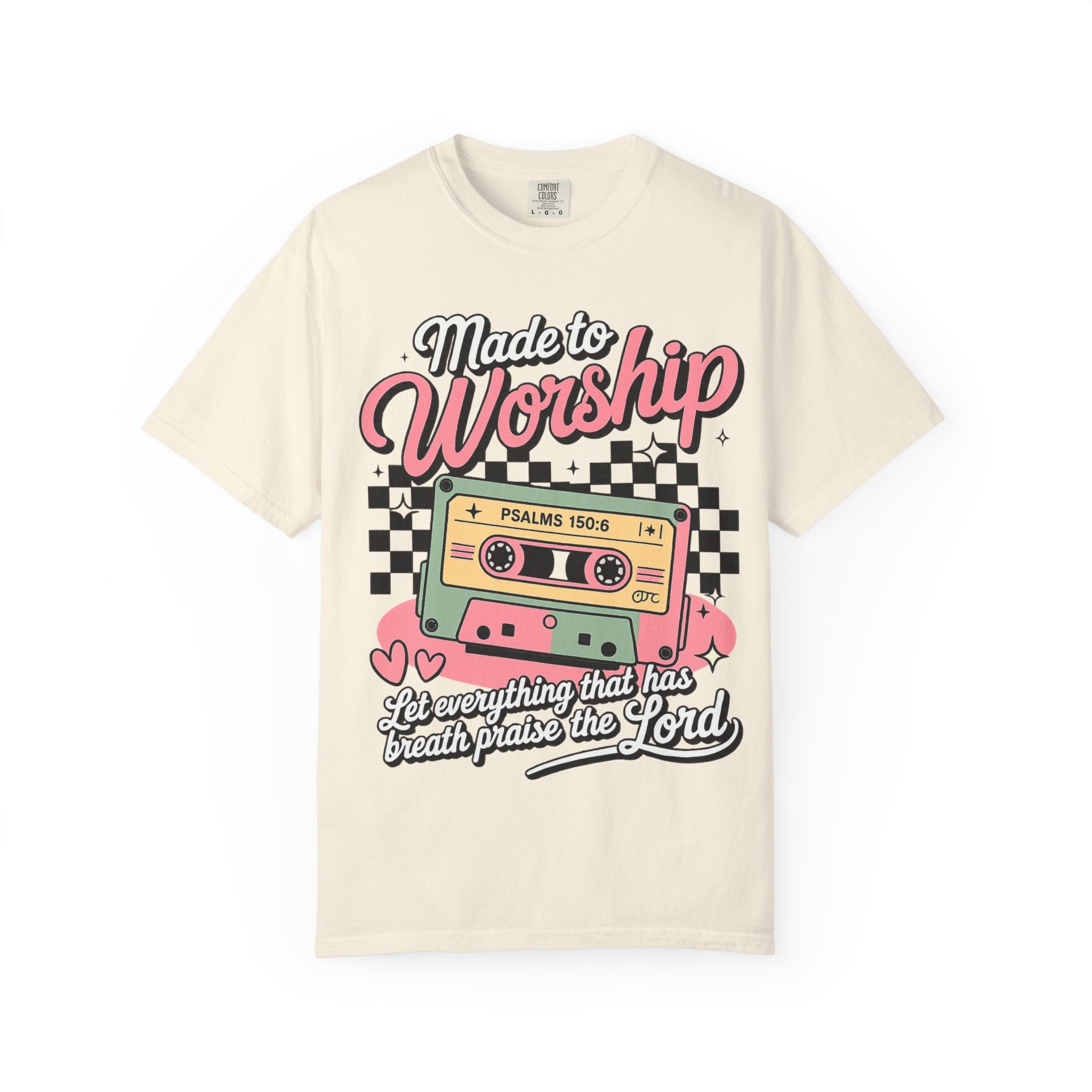 Made to Worship T‑Shirt – Retro Cassette Christian Tee (Psalm 150:6)