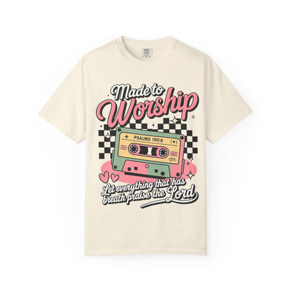 Made to Worship T‑Shirt – Retro Cassette Christian Tee (Psalm 150:6)