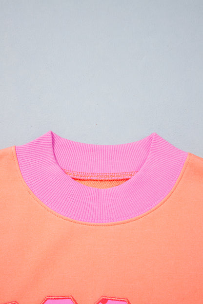 Grapefruit Orange Polka Dot Letter Graphic Colorblock Tunic Sweatshirt