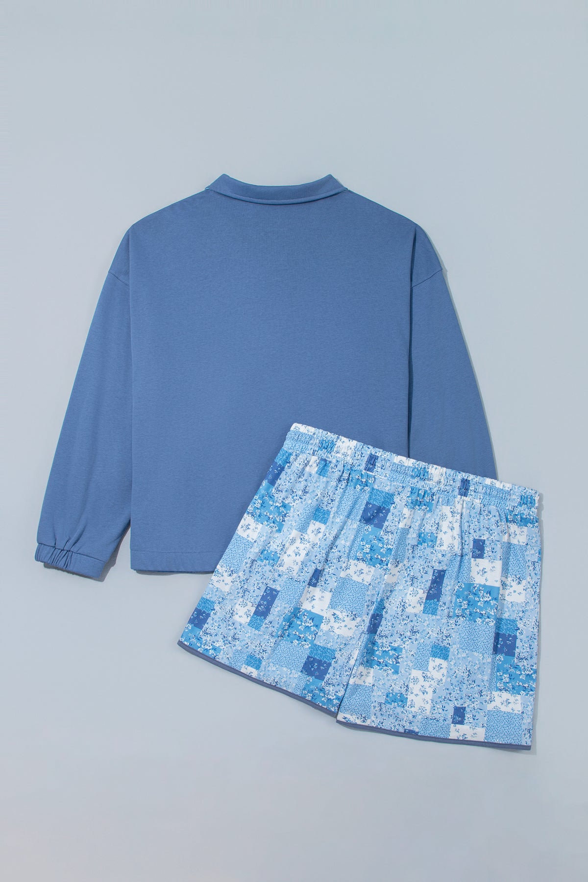 Blue Floral Patchwork Plus Size Set