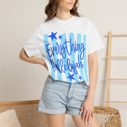 Everything Hallelujah T-Shirt — Blue Script Stars Graphic Tee