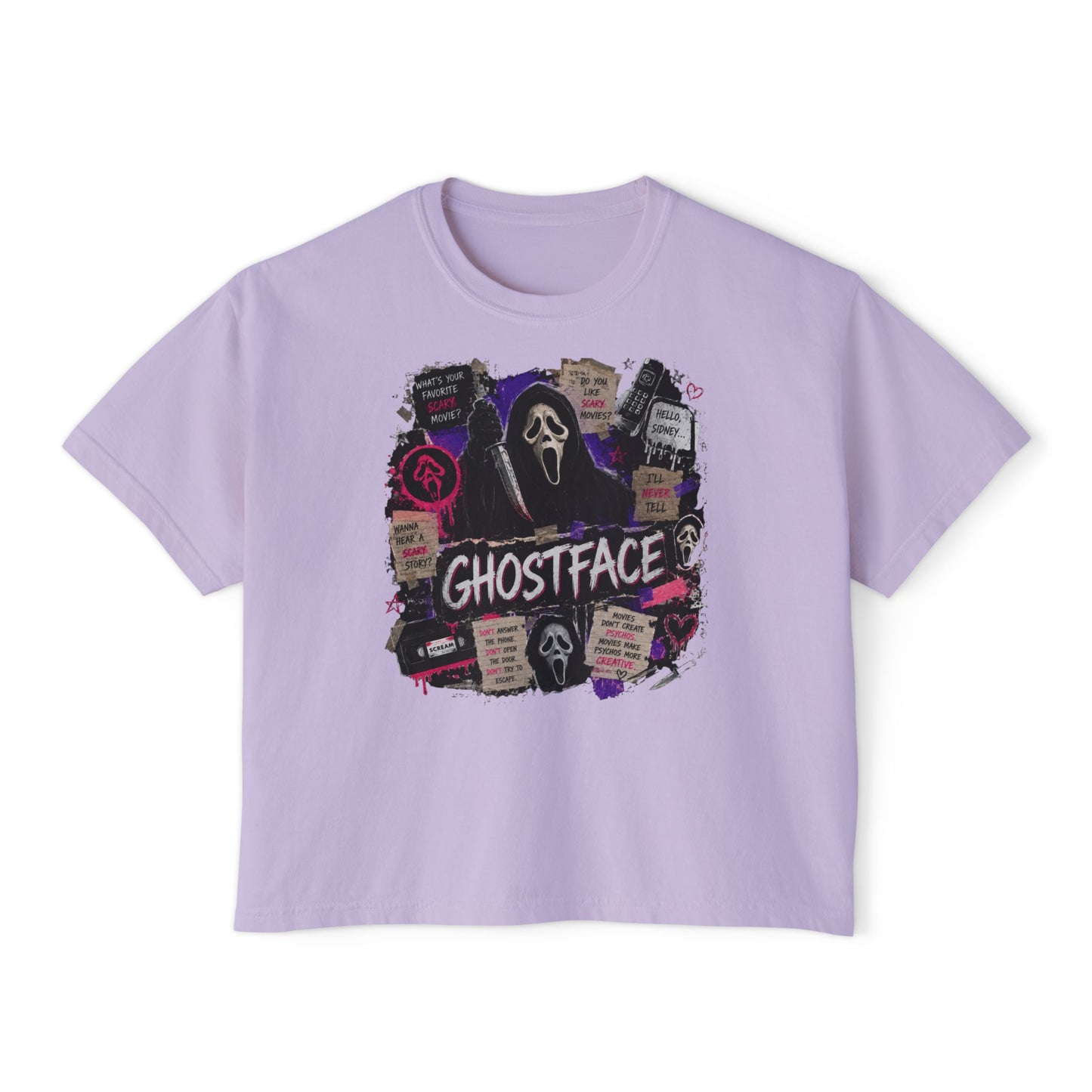 Ghostface Graphic Tee — Retro Horror Scream Face Women's Boxy Shirt