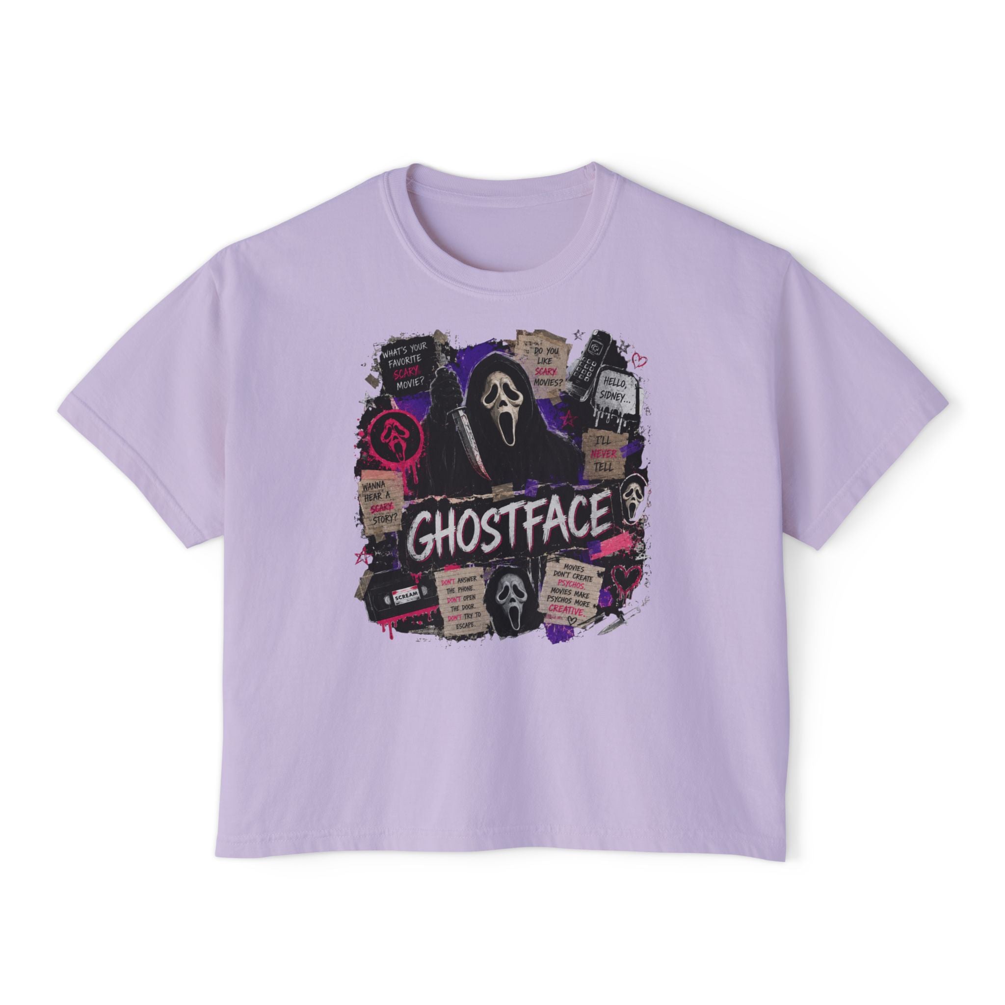 Ghostface Graphic Tee — Retro Horror Scream Face Women's Boxy Shirt