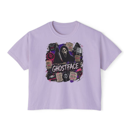 Ghostface Graphic Tee — Retro Horror Scream Face Women's Boxy Shirt