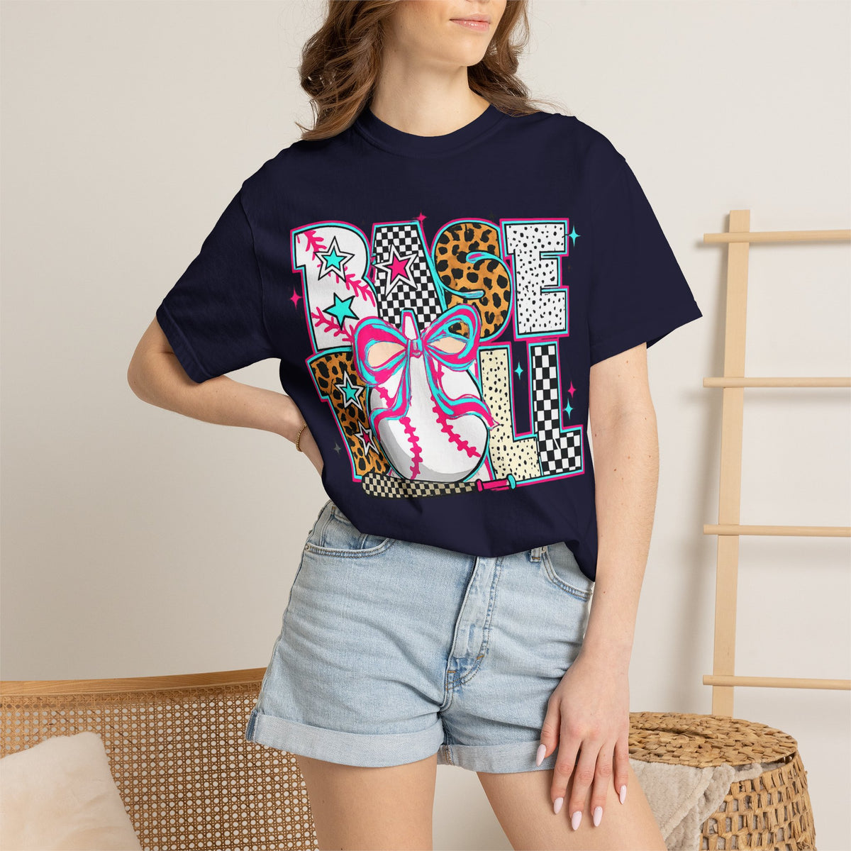 Baseball Mom Graphic T-Shirt — Colorful Leopard Print "Baseball" Design