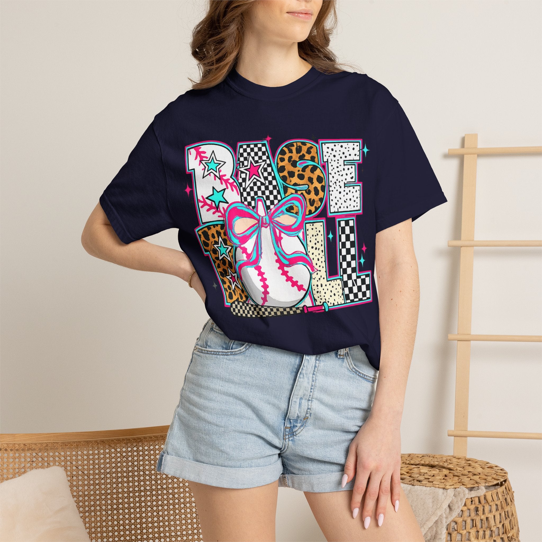 Baseball Mom Graphic T-Shirt — Colorful Leopard Print "Baseball" Design