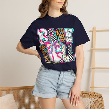 Baseball Mom Graphic T-Shirt — Colorful Leopard Print "Baseball" Design
