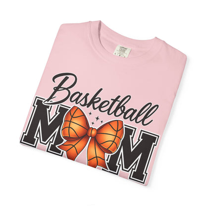 Basketball Mom T-Shirt — 'Basketball MOM' with Bow & Checkered Accent