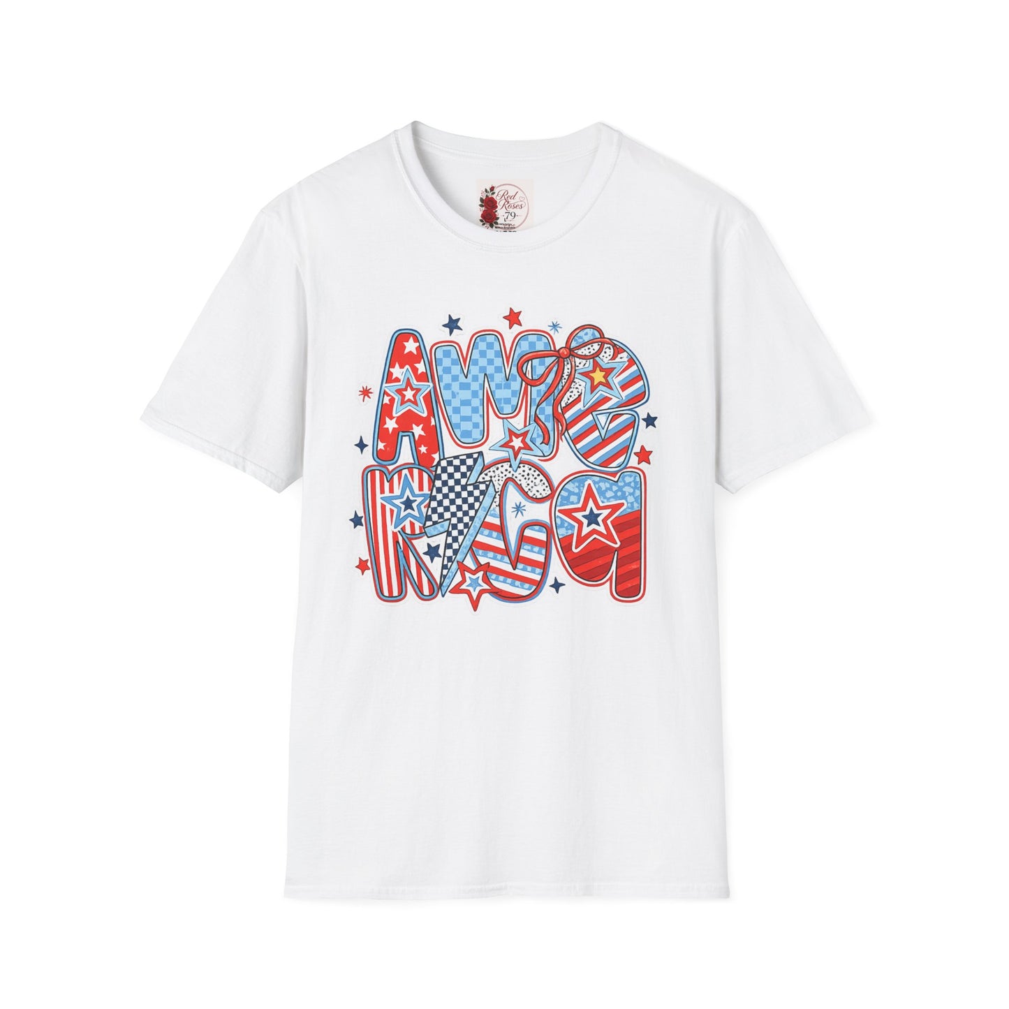 Patriotic AMERICA Graphic T-Shirt — Red White Blue Stars & Stripes Tee