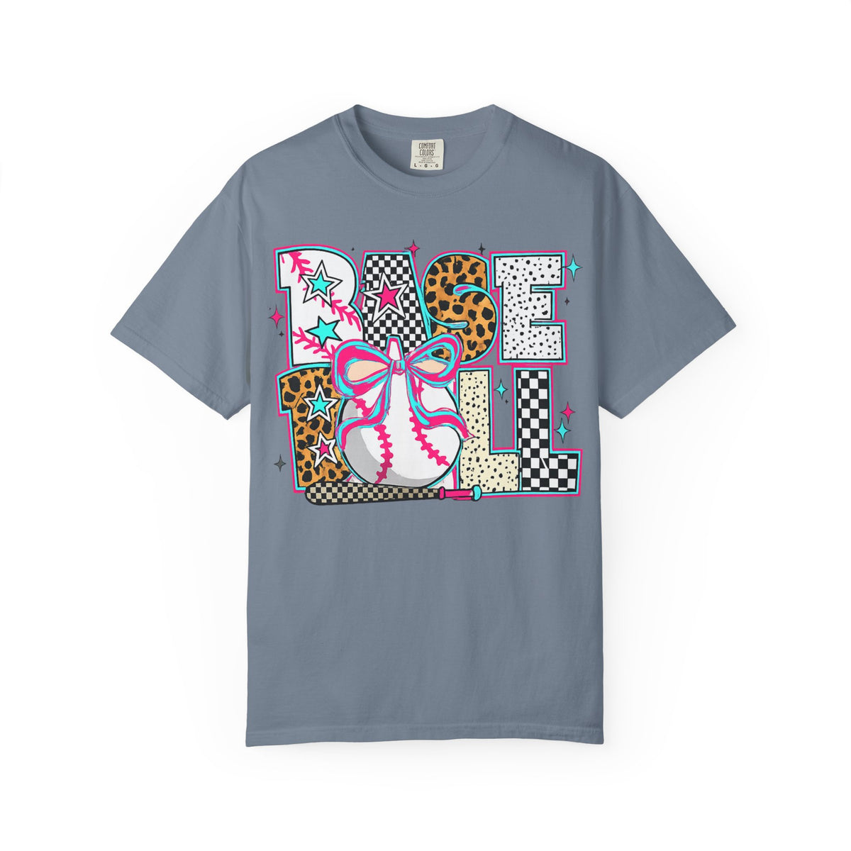 Baseball Mom Graphic T-Shirt — Colorful Leopard Print "Baseball" Design