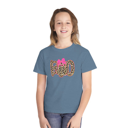 Kids Halloween Tee - Leopard Print 'BOO' with Pink Bow