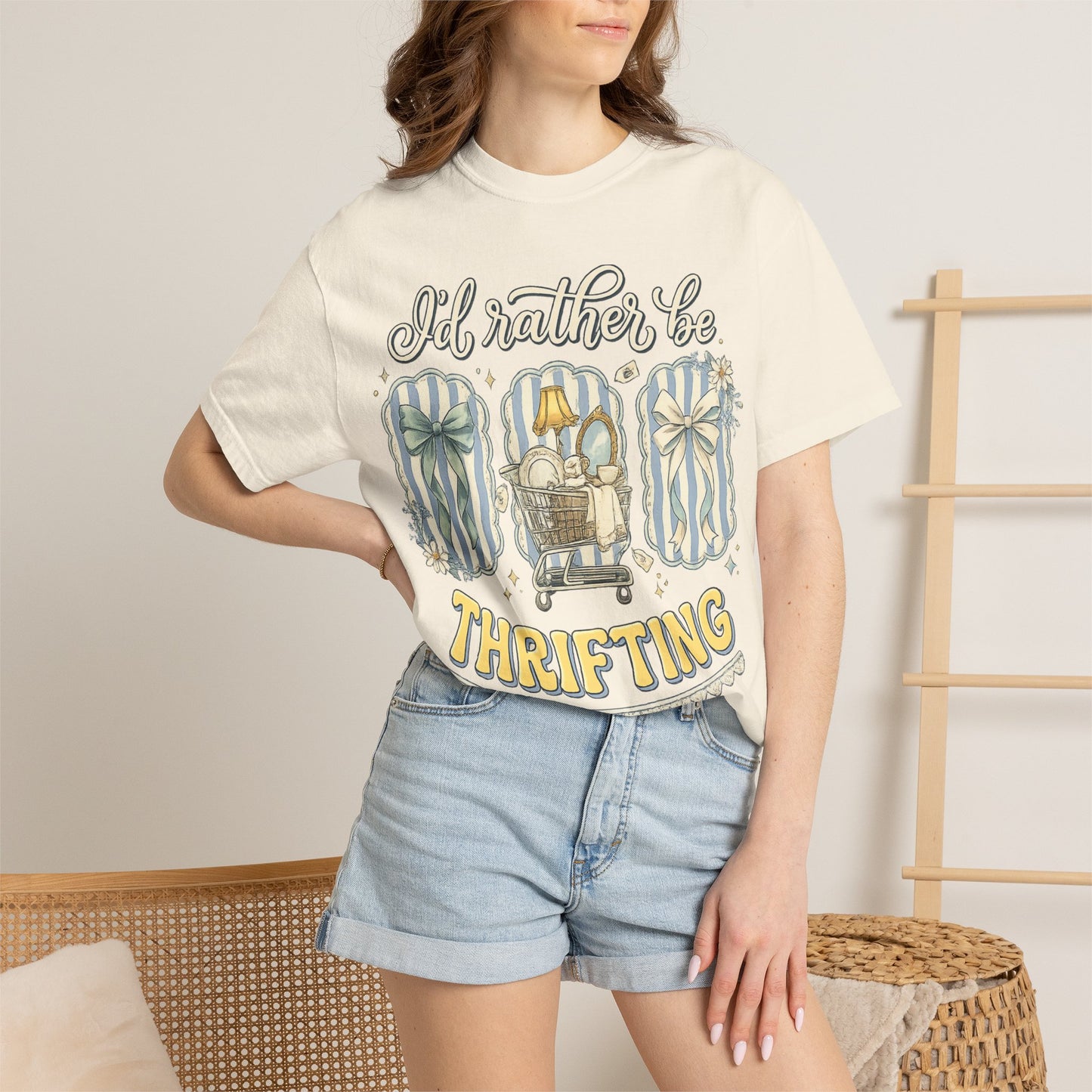 I'd Rather Be Thrifting T-Shirt — Vintage Cart Carton Graphic Tee for Thrift Lovers