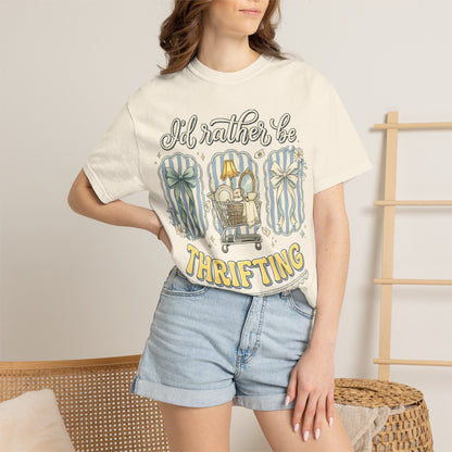I'd Rather Be Thrifting T-Shirt — Vintage Cart Carton Graphic Tee for Thrift Lovers