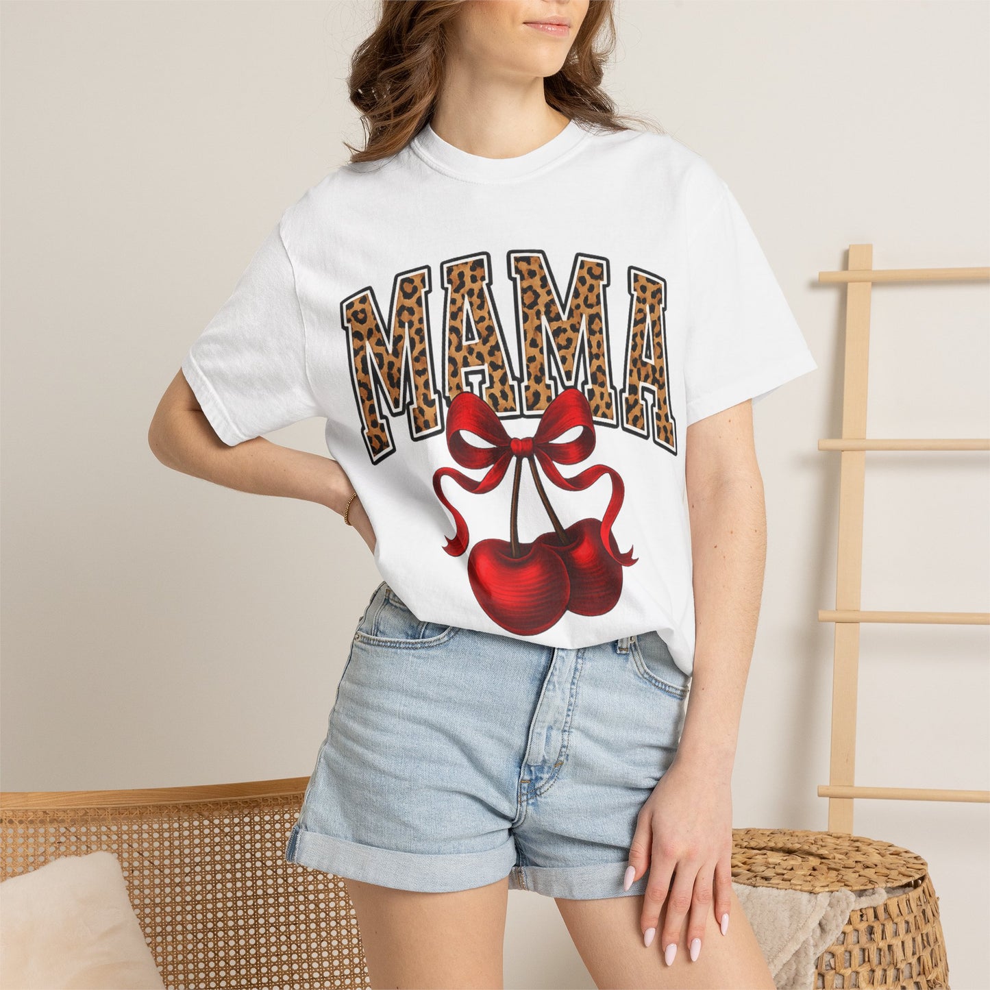 Mama Leopard Letters with Cherries T-Shirt